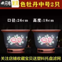三维工匠紫砂花盆大号君子兰花盆特大号多肉花盆室内阳台简约陶瓷花盆 A03牡丹中号2只 如图花盆容器