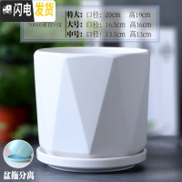 三维工匠陶瓷花盆带陶瓷托盘特大号大号简约家用绿萝吊兰花盆 70010亚白V纹 大花盆容器