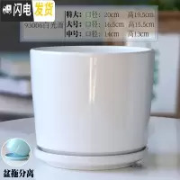 三维工匠陶瓷花盆带陶瓷托盘特大号大号简约家用绿萝吊兰花盆 Tx93006白光面 特大花盆容器