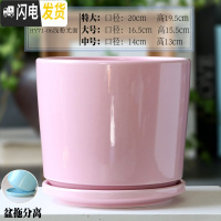 三维工匠陶瓷花盆带陶瓷托盘特大号大号简约家用绿萝吊兰花盆 HY71-06浅粉光面 大花盆容器