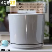 三维工匠陶瓷花盆带陶瓷托盘特大号大号简约家用绿萝吊兰花盆 HY71-02浅灰光面 特大花盆容器