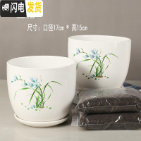 三维工匠陶瓷花盆大号多肉芦荟吊兰带托盘绿萝创意个性口径17cm高 (兰花2个大号+2斤营养土) 大花盆容器