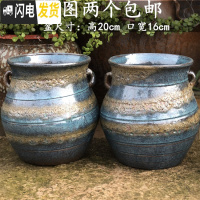 三维工匠花盆大口径陶瓷紫砂简约多肉植物老桩盆绿萝花盆 黑加驼色 大花盆容器