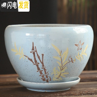 三维工匠花盆陶瓷大号特大带托盘绿萝创意家用吊兰个性多肉小花盆 S1苹果XYD蓝-竹单个 中等花盆容器