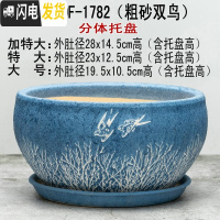 三维工匠28cm大码花盆陶瓷特大号绿萝花盆简约分体托盘陶瓷艺术兰花盆个性 QF-1782粗砂双鸟 外直径[约19花盆容器