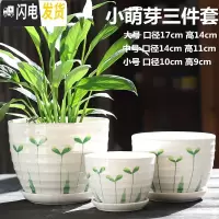 三维工匠花盆陶瓷创意大号特大带托盘简约绿萝吊兰家用小多肉花盆 小萌芽三件套 大花盆容器
