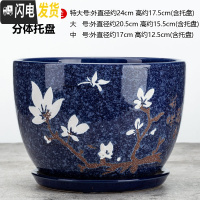 三维工匠陶瓷花盆带托盘大号特大号阳台绿植多肉植物居家办公绿萝花盆 059-宝蓝玉兰 [大号]花盆容器