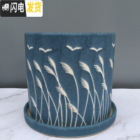 三维工匠简约白色花盆陶瓷大号带托盘创意现代北欧式家用阳台盆栽花 蓝色芦苇+配陶瓷托盘 大号直径20.5cm高花盆容器