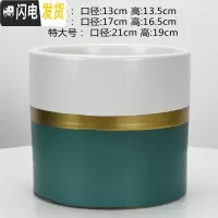 三维工匠圆柱陶瓷花盆特大号批发 北欧室内吊兰绿萝多肉透气花盆 W上白下绿金腰(送塑料托盘) 中等花盆容器