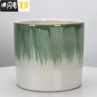三维工匠圆柱陶瓷花盆特大号批发 北欧室内吊兰绿萝多肉透气花盆 H上绿下白刷线(送塑料托盘) 大花盆容器