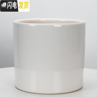 三维工匠圆柱陶瓷花盆特大号批发 北欧室内吊兰绿萝多肉透气花盆 H亮白圆筒(送塑料托盘) 特大花盆容器