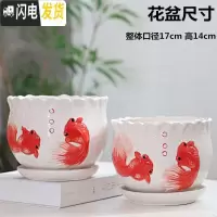 三维工匠红色花盆陶瓷大号家用中国风带托盘创意绿萝吊兰多肉花盆 两只鱼大号两个 大花盆容器