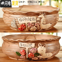 三维工匠大号多肉花盆陶瓷大花盆简约大口径粗陶多肉植物拼盘组合花盆 猫咪鹿花盆2件套 大花盆容器