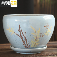 三维工匠花盆陶瓷大号特大带托盘简约家用创意吊兰绿萝小多肉花盆 S1苹果YXD蓝-竹单个 大花盆容器
