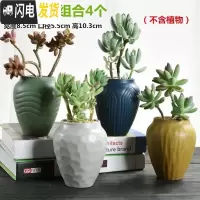 三维工匠老桩多肉花盆创意个性简约陶罐粗陶透气陶瓷小号肉肉花盆 心选老庄4个 中等花盆容器