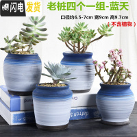 三维工匠老桩多肉花盆创意个性简约陶罐粗陶透气陶瓷小号肉肉花盆 老桩四个一组-蓝天 中等花盆容器