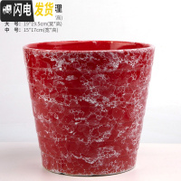 三维工匠欧式简约花盆陶瓷特大号落地阳台客厅桌面绿萝虎皮兰花盆批发 红理石高款(送塑料托盘) 特大花盆容器