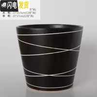 三维工匠欧式简约花盆陶瓷特大号落地阳台客厅桌面绿萝虎皮兰花盆批发 黑线条高款(送塑料托盘) 特大花盆容器