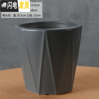 三维工匠欧式简约花盆陶瓷特大号落地阳台客厅桌面绿萝虎皮兰花盆批发 八角芝麻灰高款(送塑料托盘) 大花盆容器