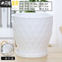 三维工匠花盆陶瓷北欧简约创意大号带托盘黑白室内绿萝吊兰家用盆 70004白(高款) 中等花盆容器