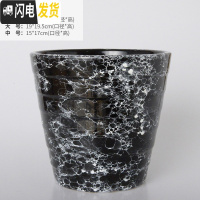 三维工匠欧式简约花盆陶瓷特大号落地阳台客厅桌面绿萝虎皮兰花盆批发 黑理石高款(送塑料托盘) 中等花盆容器