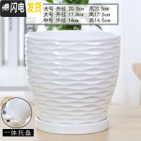 三维工匠花盆陶瓷北欧简约创意大号带托盘黑白室内绿萝吊兰家用盆 70006白(高款) 大花盆容器