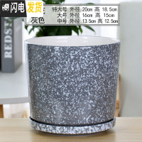 三维工匠花盆陶瓷北欧简约创意大号带托盘黑白室内绿萝吊兰家用盆 93012灰(分离托盘) 大花盆容器