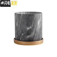 三维工匠|陶瓷花盆大理石纹艺术花盆现代简约北欧风格ins风直筒带托盘 陶瓷大理石纹灰色C款 11cm花盆容器