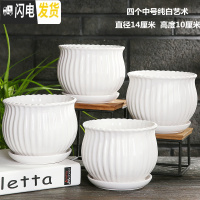 三维工匠多肉花盆陶瓷创意个性大号带托盘家用绿萝兰花北欧简约 四个中号纯白艺术 中等花盆容器
