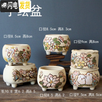 三维工匠多肉花盆陶瓷带托盘创意可爱套装组合粗陶小号个性 透明LSS彩绘盆6个 中等花盆容器