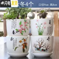 三维工匠多肉花盆陶瓷带托盘创意可爱套装组合粗陶小号个性 春夏秋冬新品4个 中等花盆容器