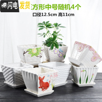 三维工匠花盆陶瓷带托盘肉肉家用创意个性简约大号绿萝小多肉花盆 正方形中号随机4个带托盘 小花盆容器