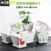 三维工匠花盆陶瓷带托盘肉肉家用创意个性简约大号绿萝小多肉花盆 正方形中号随机4个带托盘 小花盆容器