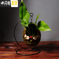 三维工匠悬挂壁挂麻绳多肉绿萝吊兰垂吊佛珠花盆吊盆仿古陶瓷创意个性套装 挂式花器-藤蔓绿送铁架 中等花盆容器