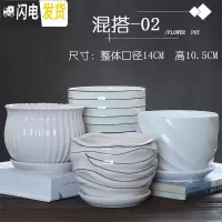 三维工匠花盆陶瓷带托盘肉肉家用创意个性简约大号绿萝小多肉花盆 混搭-02中号4个带托盘 小花盆容器