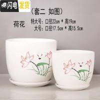 三维工匠陶瓷绿萝花盆家用好看大号个性创意室内简约吊兰 荷花(特大+大号)2件套 特大花盆容器