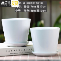 三维工匠北欧简约花盆陶瓷大号带托盘白色绿萝盆栽室内多肉盆 [平]珍珠白2个 中等花盆容器