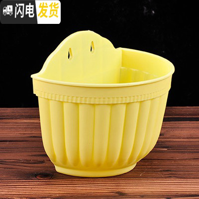 三维工匠简约塑料绿萝多肉吊盆挂盆 垂吊花盆壁挂式花盆 悬挂式吊篮盆 黄色6个(配挂钩) 特大[口长24.5CM]花盆容器
