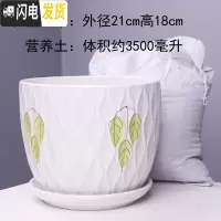 三维工匠特大号花盆陶瓷简约吊兰创意绿萝家用阳台多肉花盆带托盘 56014绿特大号+土 特大花盆容器