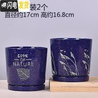 三维工匠欧式花盆陶瓷大号多肉绿萝植物花盆塑料小花盆 TA09套装2个带托盘 大花盆容器