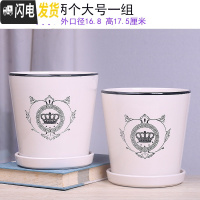三维工匠两个大号花盆陶瓷带托盘清创意个性家用吊兰绿萝多肉绿植花盆 30-两个白皇冠17厘米 大花盆容器