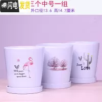 三维工匠两个大号花盆陶瓷带托盘清创意个性家用吊兰绿萝多肉绿植花盆 30-三个蓝鸟树掌14厘米 大花盆容器