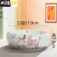 三维工匠水仙花盆无孔铜钱花盆白色碗莲盆睡莲水培花盆多肉拼盘花盆陶瓷 水点桃花口径18.5 18-19CM花盆容器