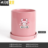 三维工匠鼠年本命年装饰创意中国红插银柳简约圆柱绿植多肉带托盘陶瓷花盆 鼠我好看-亮光粉 中等花盆容器