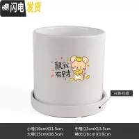 三维工匠鼠年本命年装饰创意中国红插银柳简约圆柱绿植多肉带托盘陶瓷花盆 鼠我有财-亮光白 大花盆容器