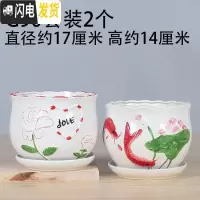 三维工匠花盆陶瓷带托盘 欧式简约创意兰花绿萝大号多肉植物花盆 透明G90套装2个 大花盆容器