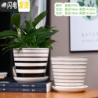 三维工匠陶瓷家用大号带托盘特大号简约吊兰绿萝多肉花盆 套装YP04 大花盆容器