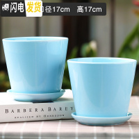 三维工匠花盆陶瓷大中号北欧简约组合家用带托盘塑料多肉花盆 平亮光天空蓝2个 大花盆容器