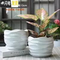 三维工匠花盆陶瓷大中号北欧简约组合家用带托盘塑料多肉花盆 水波纹白2个 大花盆容器