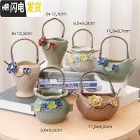 三维工匠韩式简约创意手工手绘捏花多肉花盆陶瓷花盆大小花盆 V0686个精美捏花提篮 中花盆容器